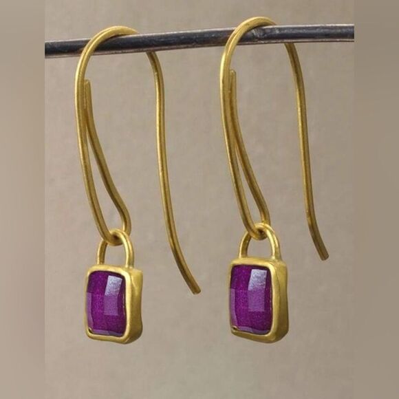 Elegant Gold and Purple Drop Earrings S955 - Picture 1 of 5